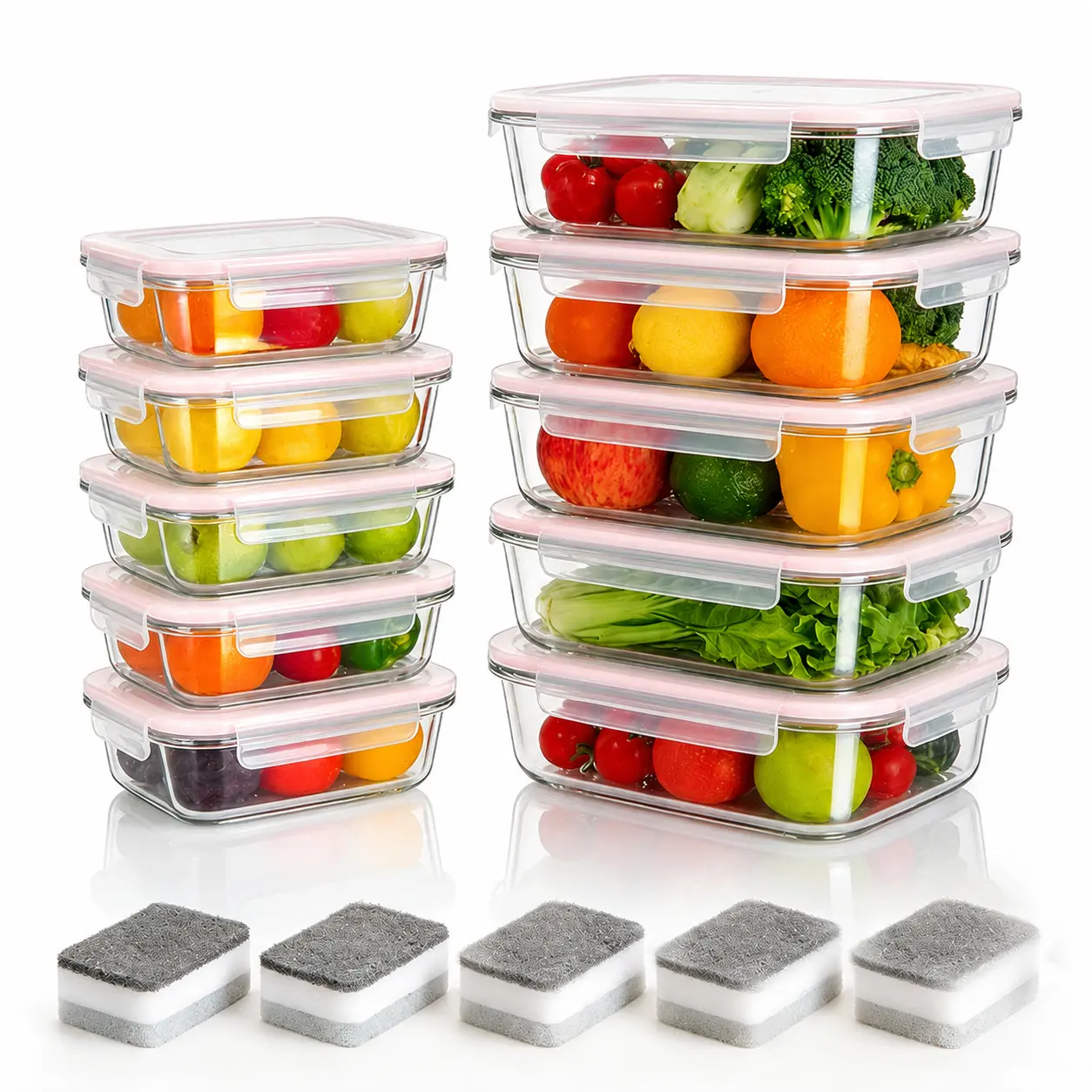 10-Piece Airtight Lunch Containers Set - BPA-Free Borosilicate Glass with Silicone Leak-Proof Dustproof Lids, Compact Stackable Collapsible Durable Kitchen Canisters, Microwave/Dishwasher Safe for Meal Prep, Fridge Organization & Food Hacks