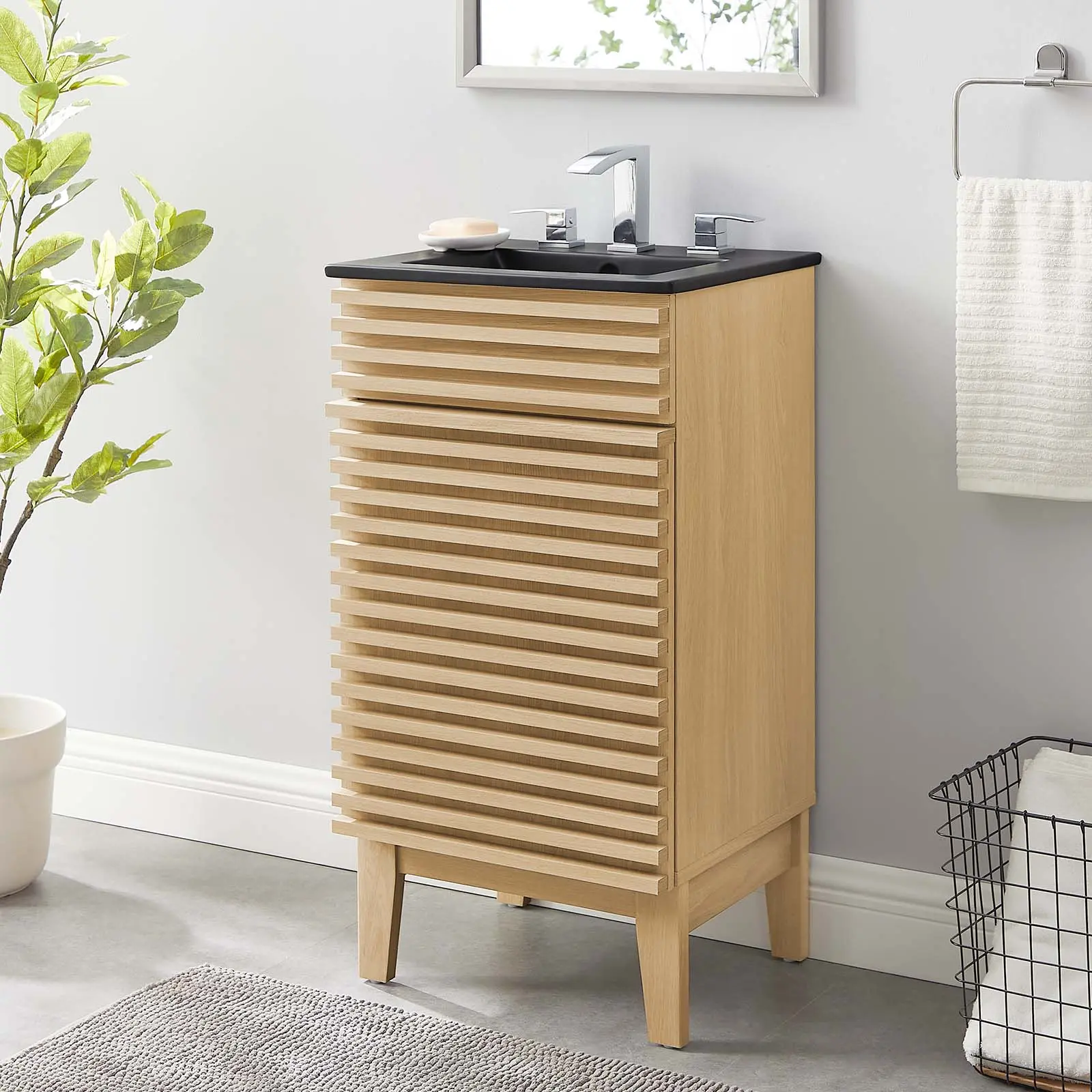 Modway Render 18" Bathroom Vanity in Oak Black
