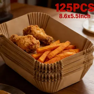 125PCS Premium Air Fryer Liners Rectangle, Food Grade Non-Stick Parchment Paper, Compatible with COSORI, Ninja, Tower Air Fryers, Oil & Water Resistant for Healthy Cooking