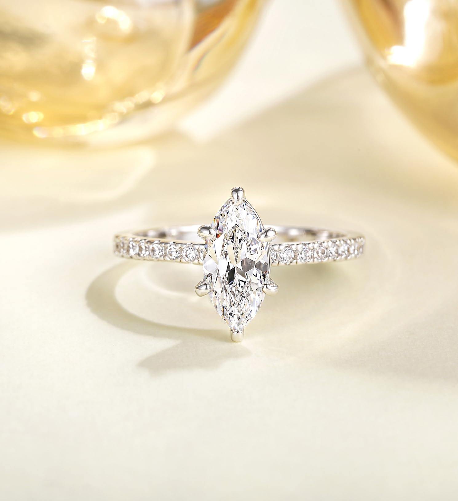 EAMTI 2CT Engagement Ring for Women Marquise Cut Cubic Zirconia Wedding Band CZ Promise Anniversary Ring