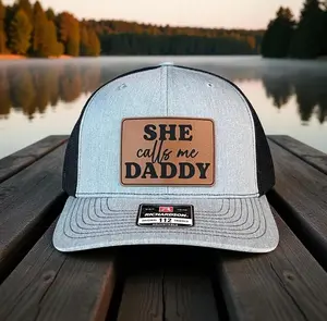 She Calls Me Daddy Leather Patch Trucker Hat – Funny Couple Humor Cap, Mesh Back Snapback, Casual Men’s Trucker Hat