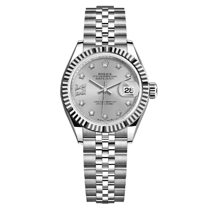 Rolex Lady-Datejust 28 279174 Steel White Gold Fluted Bezel Silver Star Diamond Dial WHT031668