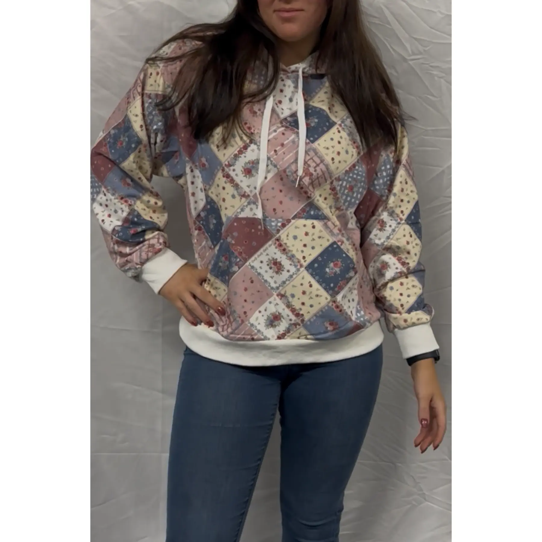 Spring Patchwork Quilted Hoodie