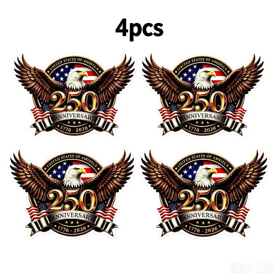 4pcs 250th Anniversary USA Car Decal Sticker, USA Patriotic 4th of July 1776–2026 Vinyl for Car, Truck, Window, Laptop, 250 Years American Independence Bumper Stickers,8inch
