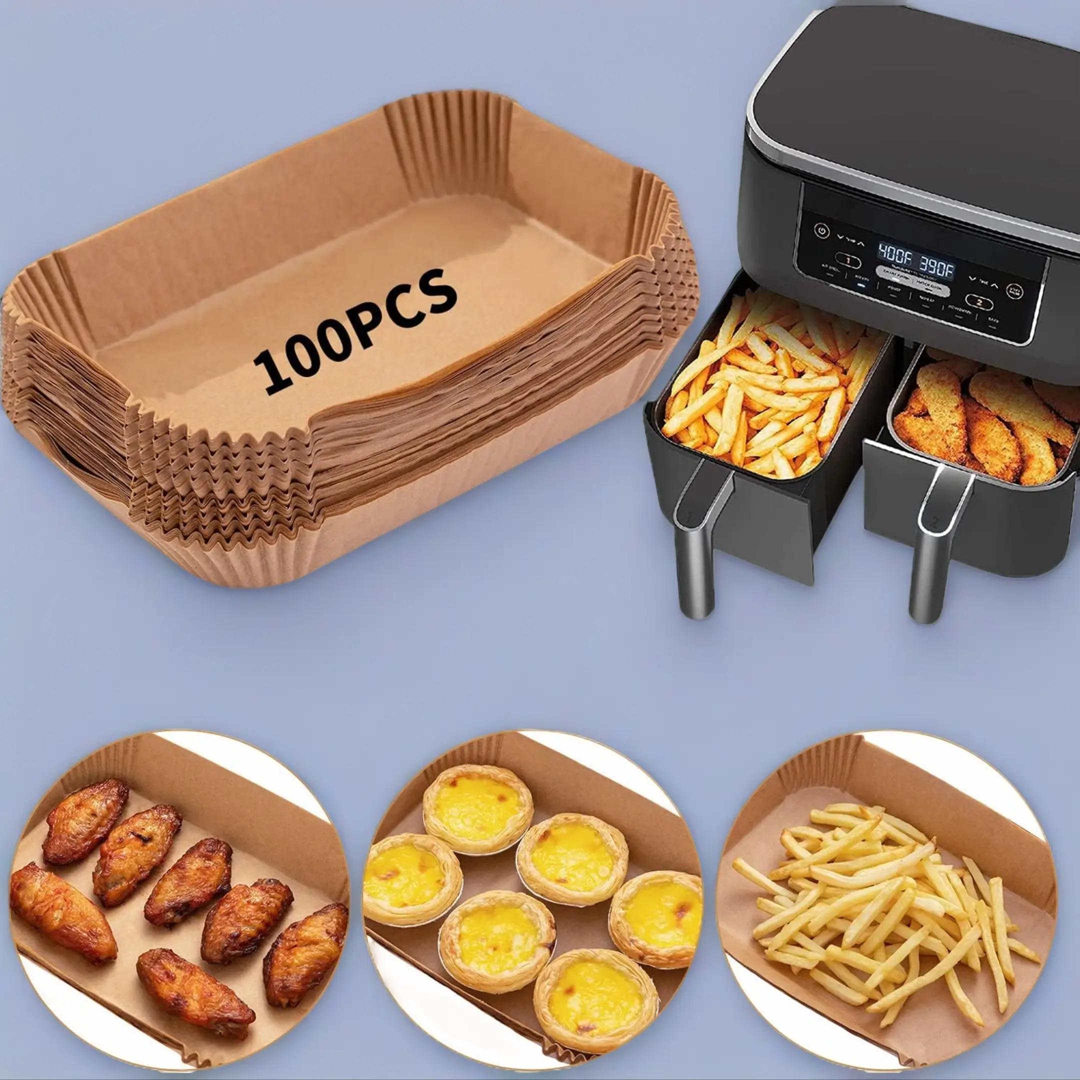 Air Fryer Disposable Paper Liner, 100PCS Food Grade Parchment Liners for Ninja DZ201,Ninja Foodi Dual Air Fryer Accessories Baking Paper (9 * 6, Natural)