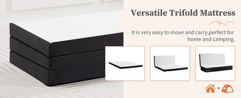 Sweet Furniture F Folding Mattress, Tri-fold Memory Foam Mattress Topper for Camping, Foldable Mattress Topper with Washable Cover, Various Sizes, White