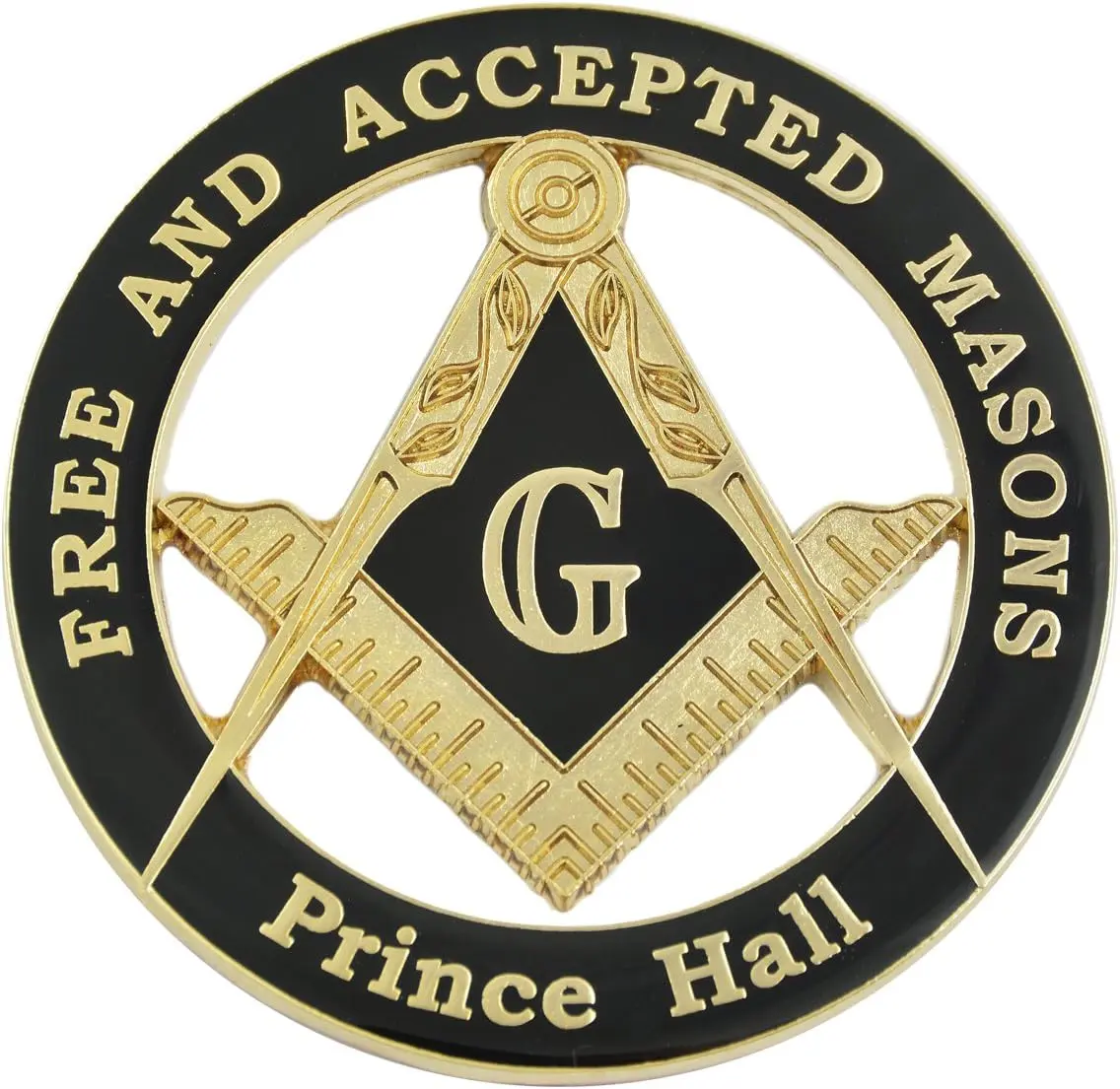 Prince Hall Free & Accepted Masons Peel-Stick Auto Exterior Car Emblem, Black & Gold, 3 in Diameter, Self-Adhesive Sticker, Vehicle Exterior Decor Accessories
