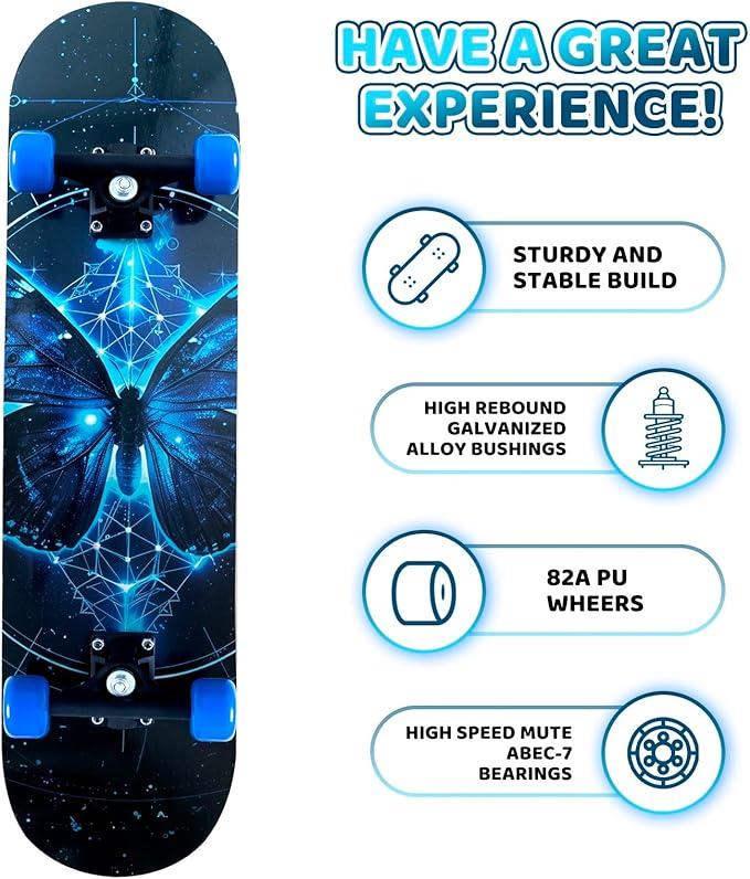 Nattork 31 Inch Complete Skateboard, Standard Skateboards for Beginners, Wood 9 Layer Canadian Maple Trick Skate Boards for Boys Girls Youth Teens Adults Maple Skateboard Concave Skateboard Northeast