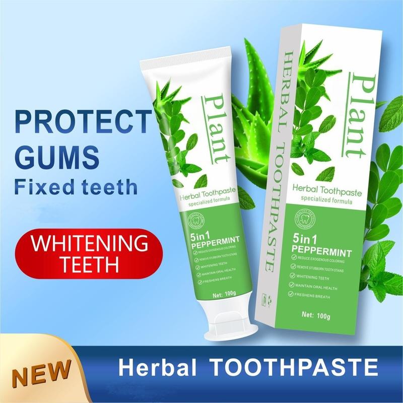 5 in 1 Whitening Toothpaste, Plant Herbal Formula, Reduces Exogenous Stains, Freshens Breath & Supports Healthy Teeth, 100g