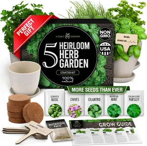 HOME GROWN Indoor Herb Garden Starter Kit – Complete 5 Herb Grow Kit with Basil, Cilantro, Mint, Parsley & Thyme – for Gardeners, Unique Christmas Gardening Gift for Mom, Women & Men