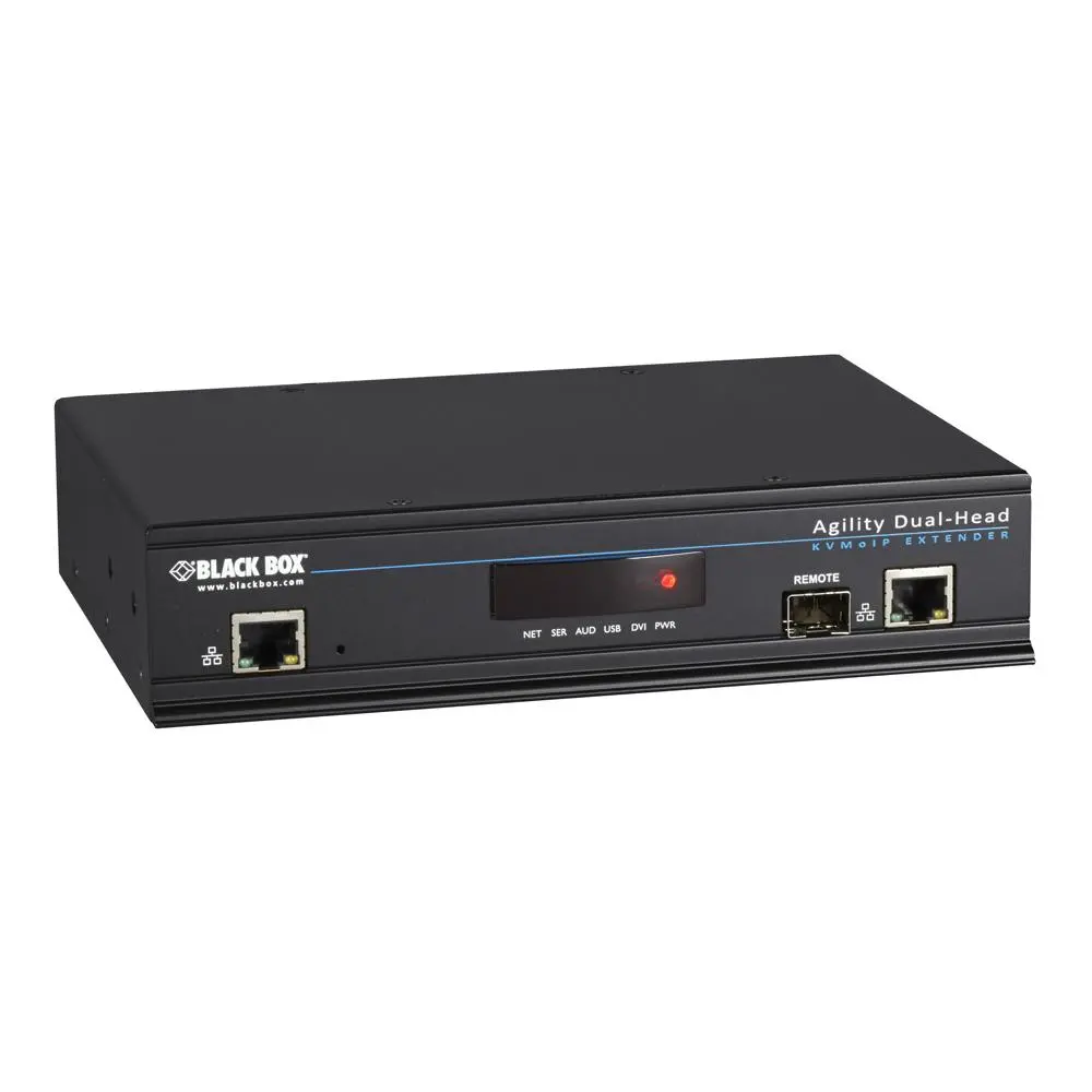 Black Box Agility Dual-Head KVM-Over-IP Matrix Switch with KVM Receiver, Dual-Head DVI-D, HD Output, USB 2.0, Ethernet LAN, 330ft Signal Extender, No-Loss Compression, Point-to-Point Extension, 1920x1080 Resolution