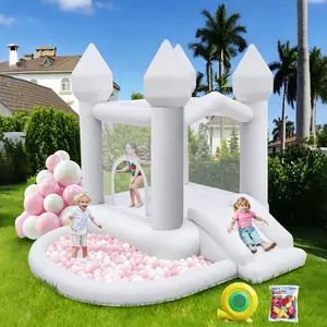 FBSPORT White Bounce House, Inflatable Bouncer with Air Blower,Indoor & Outdoor Bouncy Castle with Big Ball Pit for Wedding Party Kids Birthday Party, Easy to Install