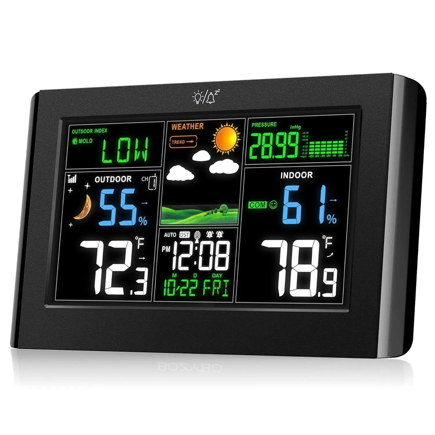 Weather Station  Indoor Outdoor Thermometer:  Digital Atomic Clock with Indoor/Outdoor Temp, Temperature Gauge Weather Clock with Calendar and Adjustable Backlight