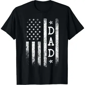 Cotton Short Sleeves Dad American Flag Dad Gifts Patriotic Father's Day T-Shirt