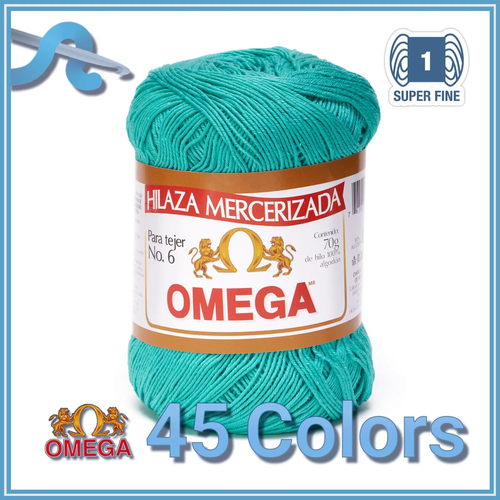 Omega No.6 70grs Super Fine Mercerized Cotton Yarn - 280m Ball for Weaving & Knitting - 45 Colors Available - Soft Touch & Unbeatable Brightness
