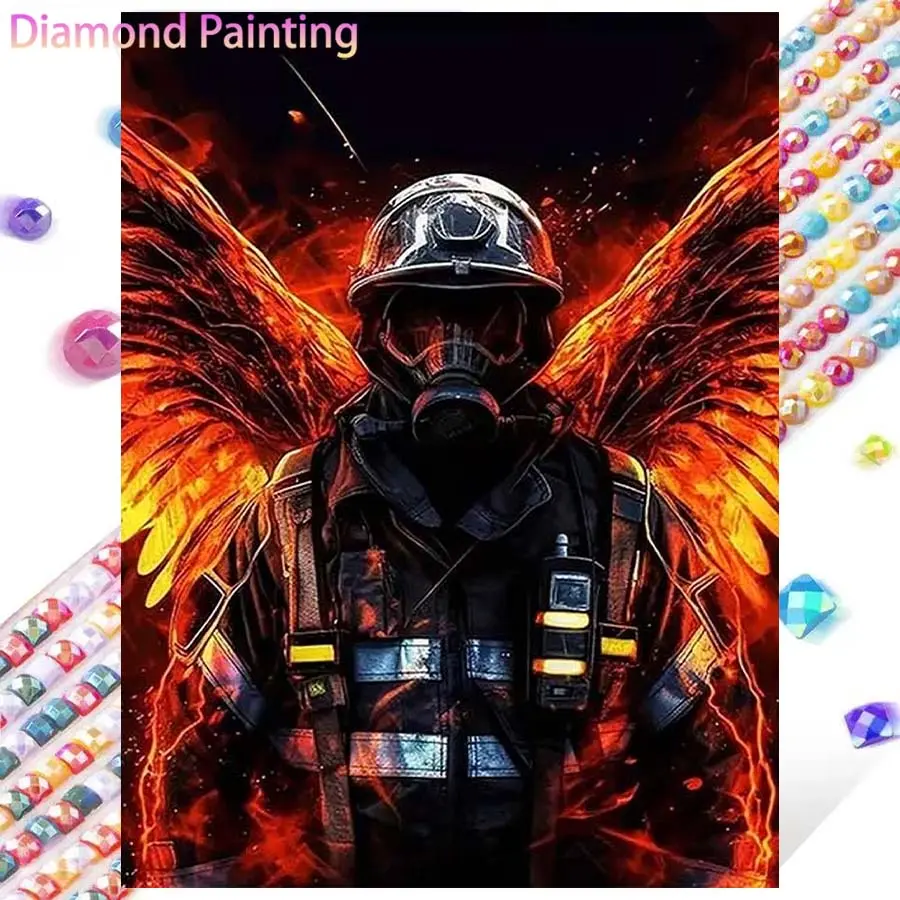 1 DIY diamond painting kit, 5D diamond art set, DIY decoration, Firefighter Angel diamond painting kit with full round diamonds, mosaic, diamond art, DIY art home decoration, Crafts, suitable for Christmas.