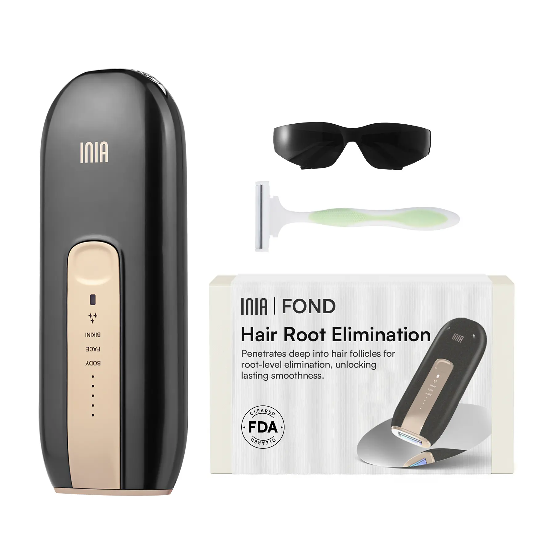 INIA FOND IPL At-Home Body-Safe Hair Removal Device, 16.5J Energy, Unlimited Flashes, FDA Cleared, 2-Year Warranty, Hair Root Elimination, For Women and Men, Valentine's Day Gift, Body-Safe Hair Removal Devices