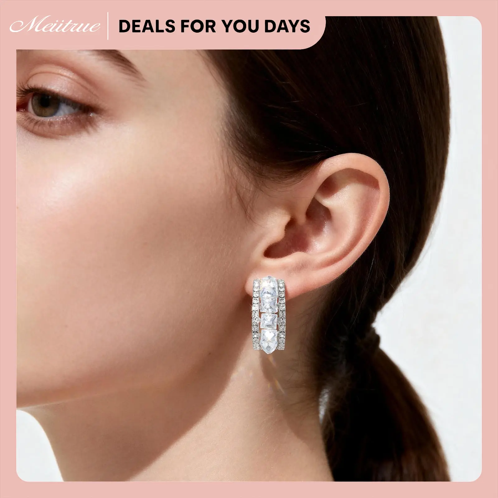MEIITRUE Women's C-Shaped Hoop Earrings, 925 Sterling Silver Plated with Crystal Zirconia, Lightweight Hypoallergenic Fashionable Jewelry, Fashionable Earrings, Zirconia Jewelry, Alternative Earrings