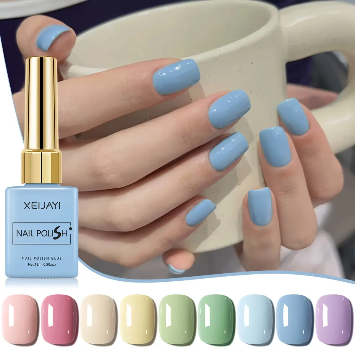 XEIJAYI Square Bottle Gel Nail Polish, 9 Colors — New Trending Macaron Series, High-Saturation LED Gel Shades for Salon Manicure & DIY Art Design, Women’s Festival Gift, Nail Art