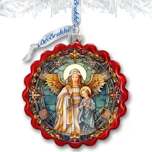 Designocracy 759-053 4 x 3 in. Guardian Angel Wreath Glass Ornament Nativity Holiday Decor