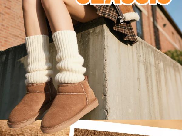 Dream Pairs FuzzyClassic Mini Ankle Snow Boots – Genuine Suede, Water-Resistant, Memory-Foam Slip-On Warmth