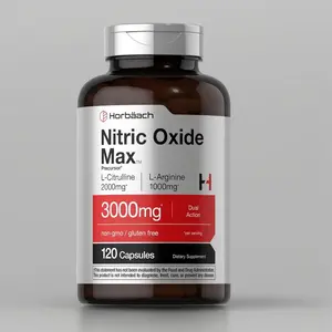 Horbaach Nitric Oxide Max 3000mg | 120 Capsules | Pre Workout with L Arginine & L Citrulline | Non-GMO Gluten-Free Formula | Refuel Series