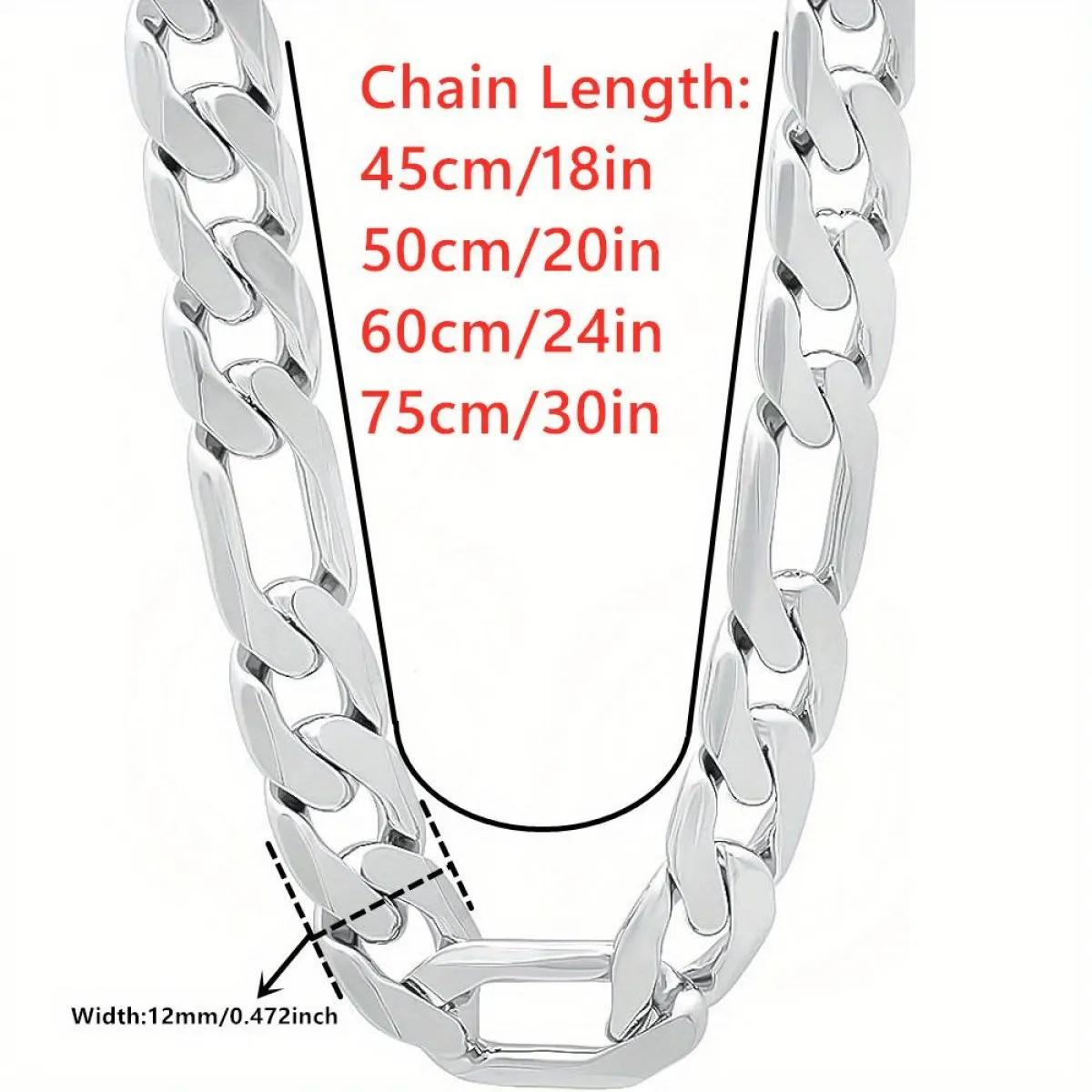 Silver Figaro Chain 925 Silver Plated Stish 12mm Men's Flat Figaro Link Chain Necklace men's accessories Festive Christmas couples gift High-quality souvenir,Gift for Him