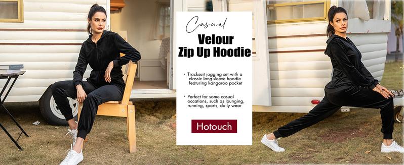 HOTOUCH Women's Velour Tracksuit Set Full Zipper Hoodie Workout Pants Velvet Sweatsuit Jogging Suits Holiday Clothing
