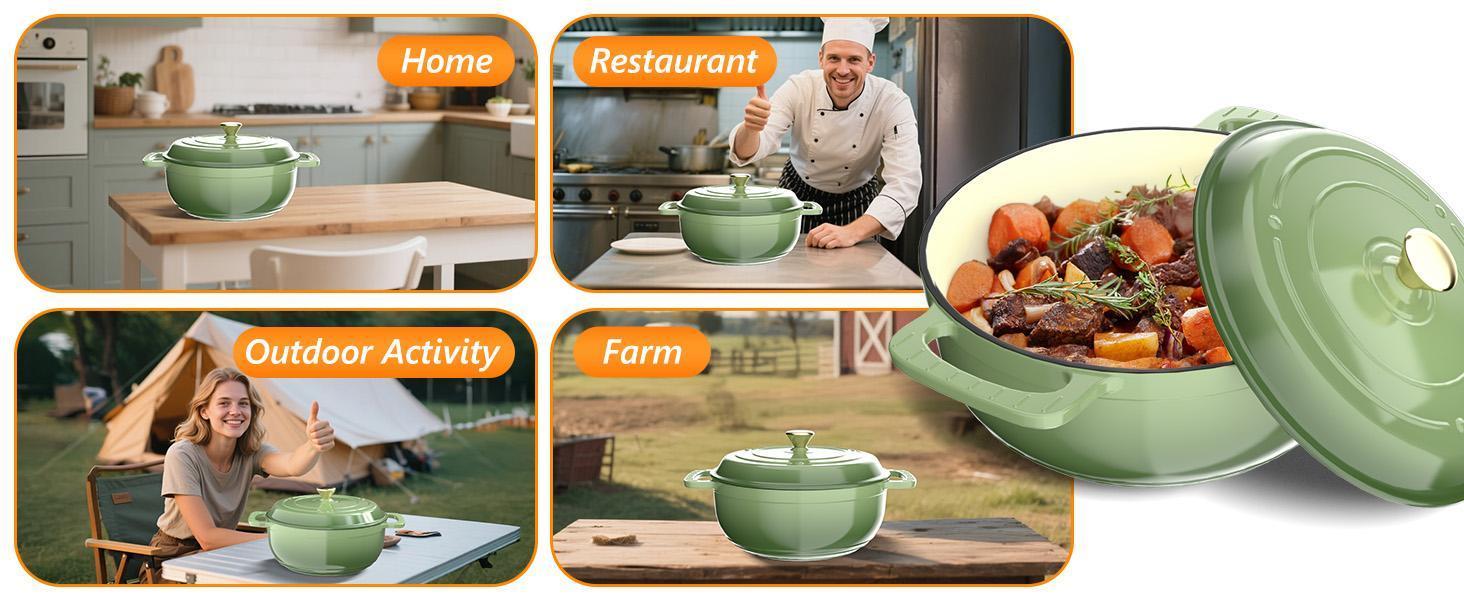 Ubesgoo Enameled Cast Iron Round Dutch Oven, 7.5QT Pot with Lid &Dual Handles with Silicone Gloves,Oven Safe up to 500°F, Heavy-Duty Pre-Seasoned Cookware for Bread Baking, Braising, Stews, Roasting, Sage Green