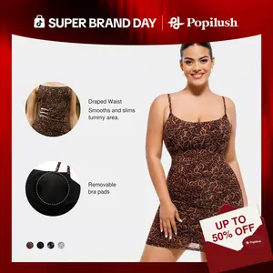 Popilush Fashion Casual Dresses for Women Ruched Bodycon Mini Dress with Smooth Fabric Patented Built-in Shapewear Party Club Night Out Outfits Womenswear Overall