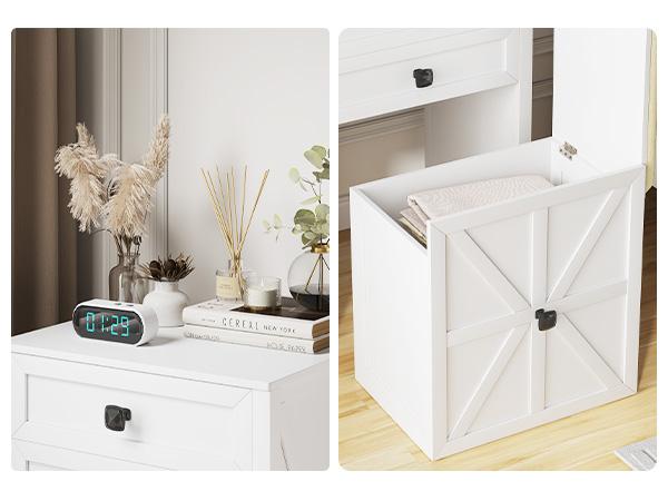 Miu Farmhouse 3 in 1 Vanity with Mirror, 3-Color Adjustable Lighting, Cushioned Stool for Bedroom Organization & Beauty Routines