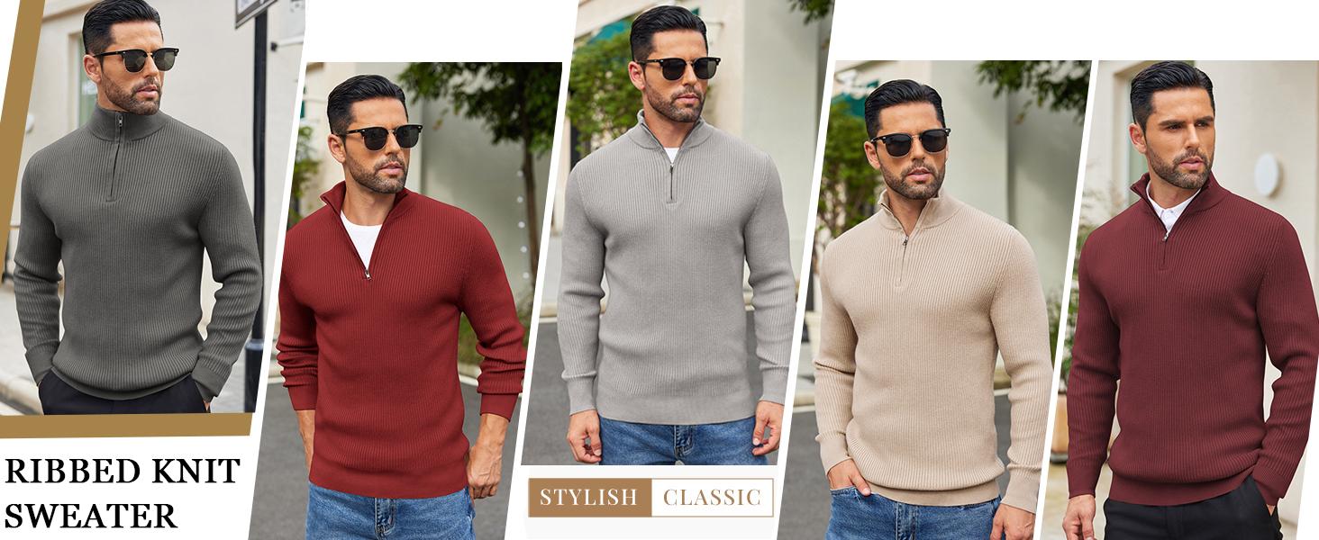 COOFANDY Men's Quarter Zip Sweaters Slim Fit Mock Neck Pullover Sweater Lightweight Knitted Polo Sweaters COOFANDY Men's Quarter Zip Sweaters Slim Fit Mock Neck Pullover Sweater Lightweight Knitted Polo Sweaters