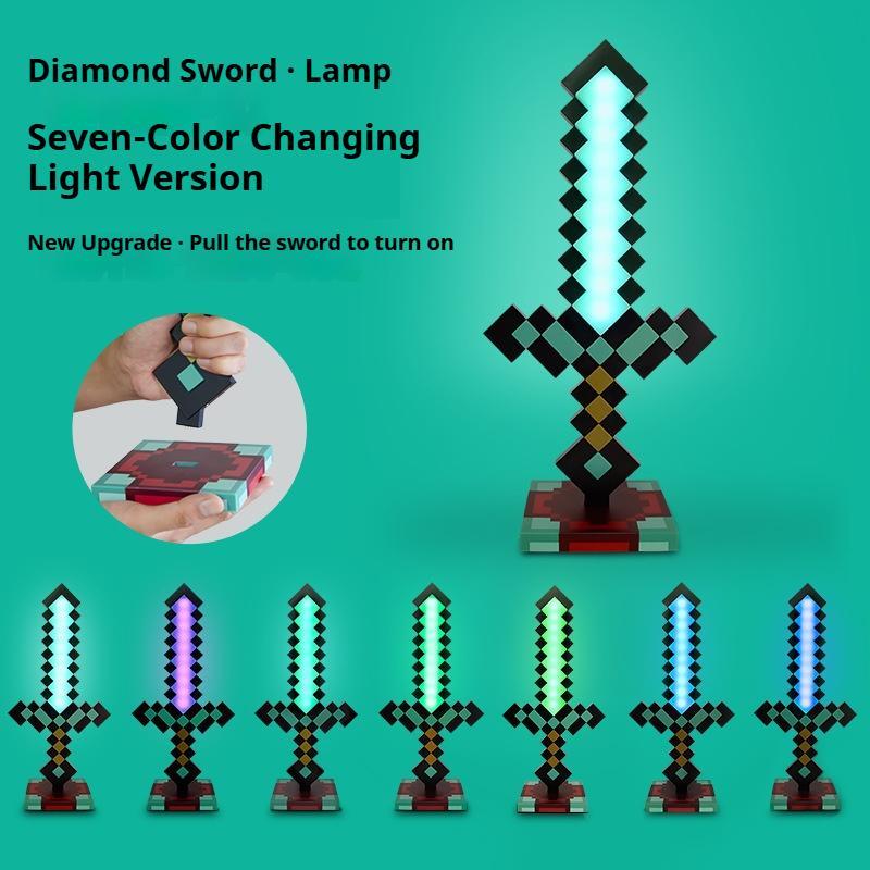 Diamond Sword 14 Inch USB Desktop LED Night Light - Decorative Fun, Safe and Awesome Bedside Mood Light Toy for Boys, Teens Adults and Gamers, Best for Home Bedroom, Living Room or Office, Battery Operated Flameless Pillar Candle