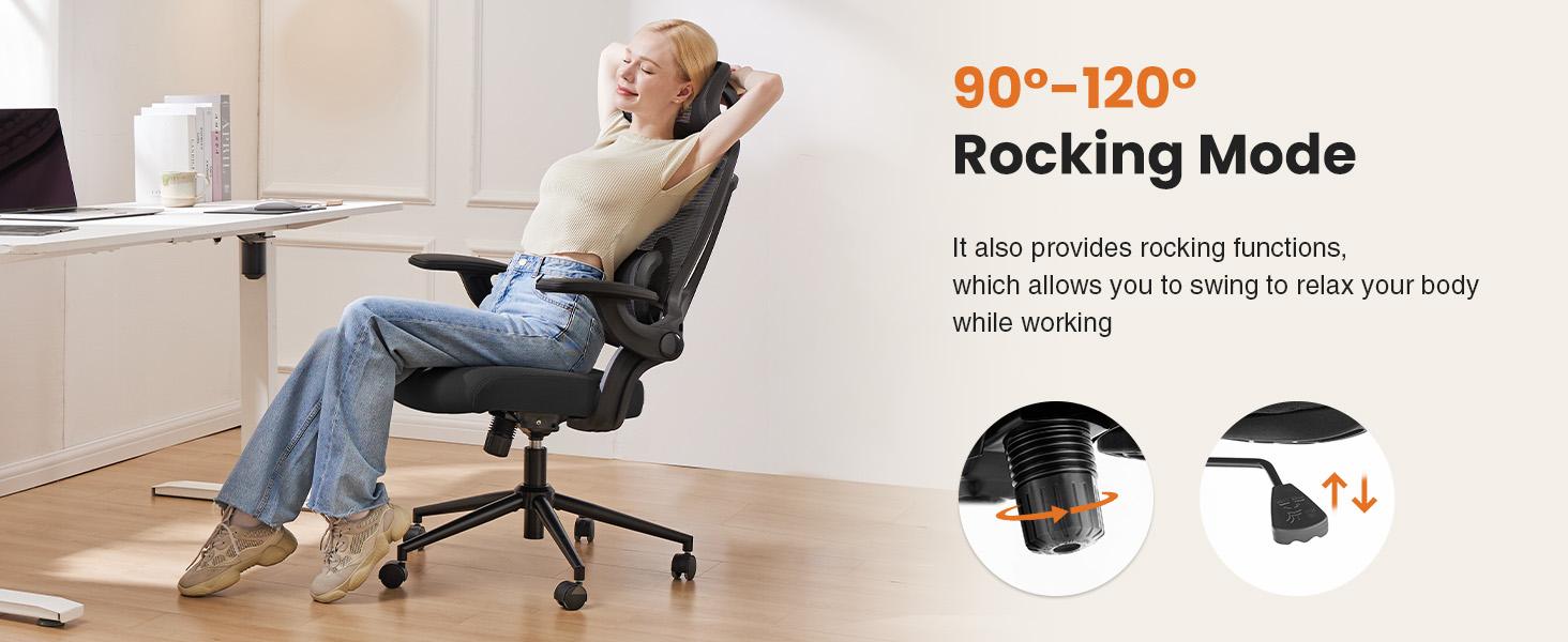 Sweet Furniture High Back Office Desk Headrest, Mesh Computer Chair with Soft Flip Up Arms, Adjustable Height and 120°Tilt
