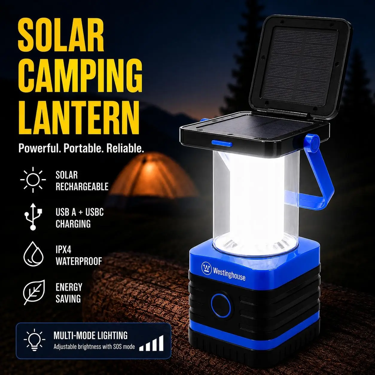 Westinghouse 1000 Lumen Solar Rechargeable LED Lantern with 5 Light Modes USB Charging & Power Bank IPX4 Waterproof Handheld Flashlight for Camping Hiking Emergency Use summergarden