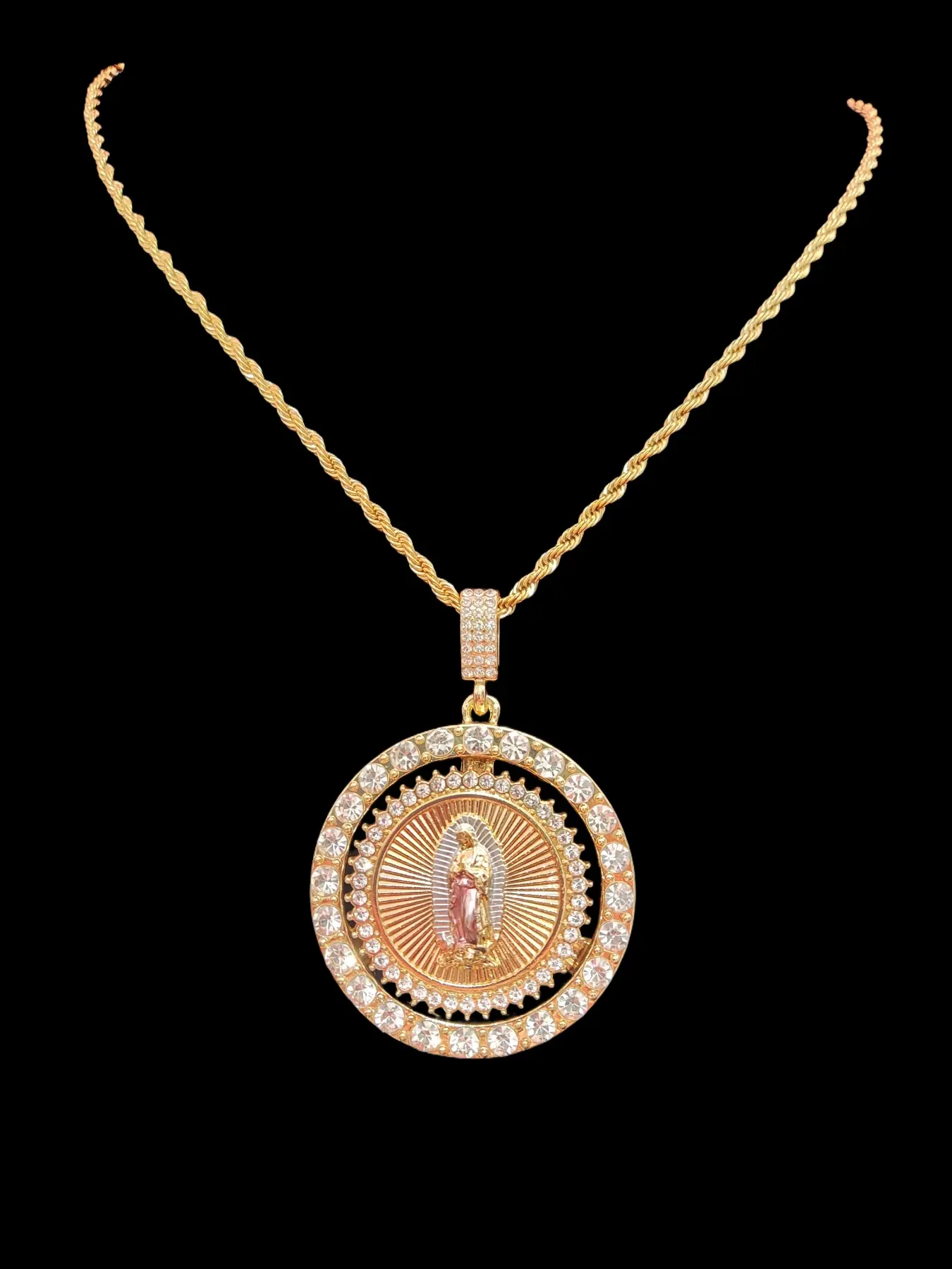 A Virgin Mary Pendant and a Artificial Zirconia Cross Pendant, Religious Pendant, Hip-Hop Punk style Necklaces for Men or Women,Vintage Necklaces, suitable for daily wear or Party, Fashion Necklace, Statement Religious Necklace, Necklace Set