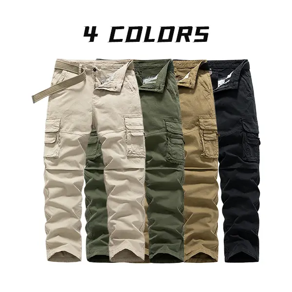 Men’s Cotton Multi-Pocket Straight-Leg Cargo Pants - Durable, Belt-Compatible, Zippered, Wrinkle-Resistant, Retro Streetwear & Outdoor Menswear for Work, Hiking