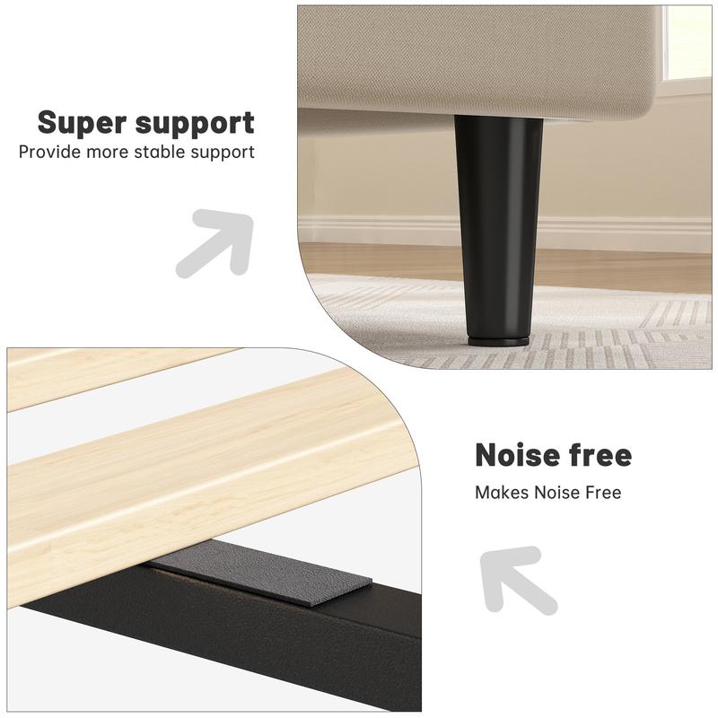 【Jumpstar On Sale】Raybee Modern & Quiet Luxury Upholstered Bed Frame with Adjustable Headboard【Frame ONLY,No Box Spring Needed】Center Support & Noise-Free Wooden Slats,Built-in Charging Station,Heavy Duty&Easy Assembly,The perfect first bed for teenagers