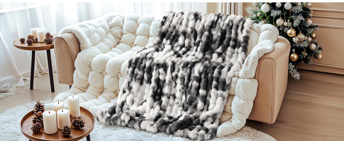 Shilucheng Queen Size Faux Rabbit Fur Throw Blanket 50"x70", Plush Cozy Decorative Throw for Bed, Couch, Sofa and Chair, Perfect Home Decor for Bedroom Living Room