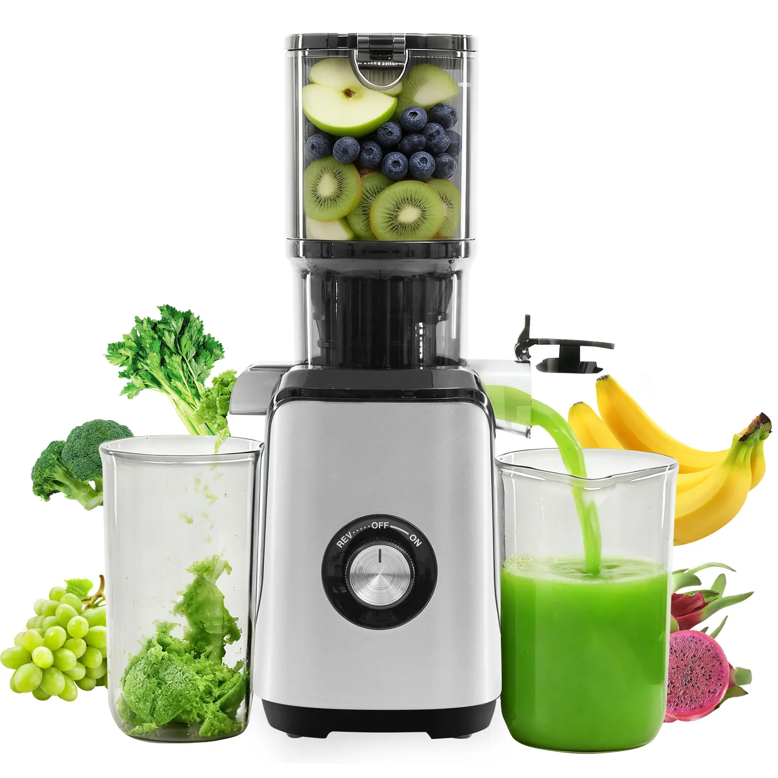 Sweetcrispy Corded Slow Cold Press Masticating Juicer with 200W Power, Large Wide Chute, High Juice Yield, Safety Lock, Easy-to-Clean Design for Whole Vegetables & Fruits, Juicing for Health, Occasional Batches