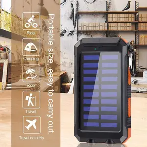 Solar Charger Power Bank 10000mAh Portable solar panels Wireless Fast Charging for Cell Phones, USB C Waterproof Battery Pack for Camping, LED Flashlight