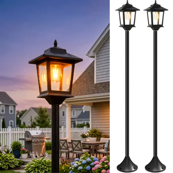 [2 Pack] PASAMIC 63" Solar Lamp Post, Outdoor Lights Waterproof, Patio Pole Light, Floor Lamp for Deck Pathway Backyard Garden Front Porch Decor, Warm White, Replaceable Bulb, Landscape Lighting, #dealsforyoudays