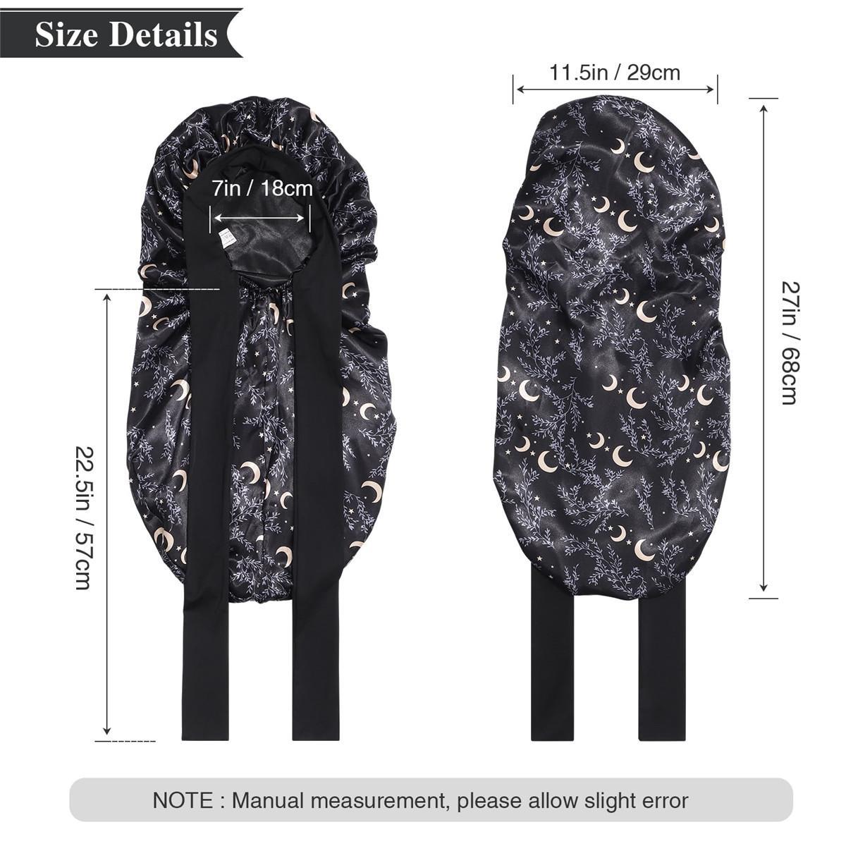 Double Layer Satin Bonnet for Sleeping - Silk Like Texture, Elastic Tie Band, Curly Hair Nightcap, Smooth Haircare, Reusable, 100% Polyester, 55cm Cap Circumference, 94cm Length, 35cm Width, 61cm Rope Length, 6.5cm Rope Width