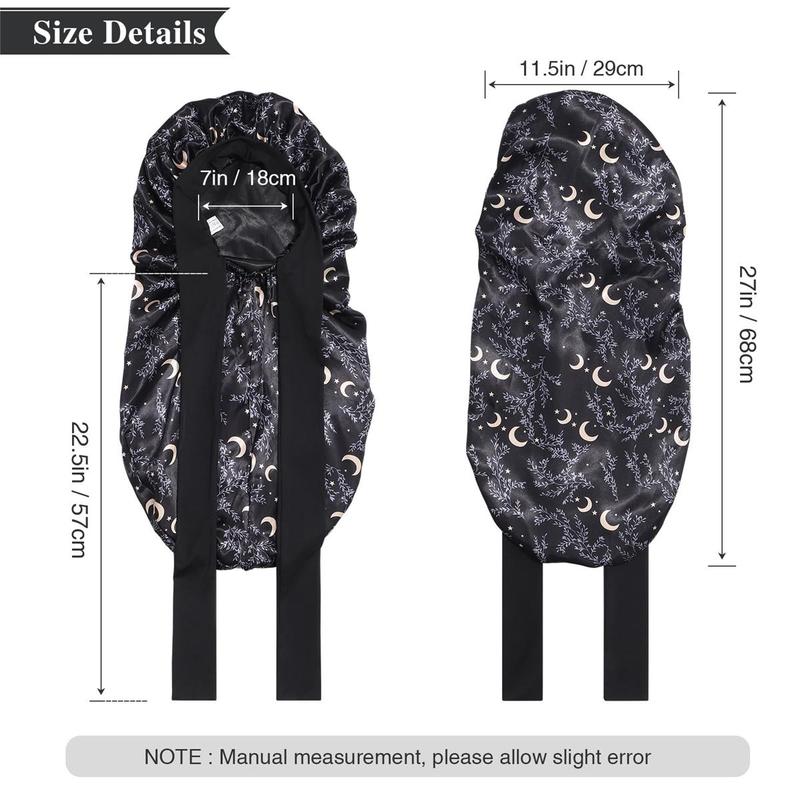 Double Layer Satin Bonnet for Sleeping - Silk Like Texture, Elastic Tie Band, Curly Hair Nightcap, Smooth Haircare, Reusable, 100% Polyester, 55cm Cap Circumference, 94cm Length, 35cm Width, 61cm Rope Length, 6.5cm Rope Width
