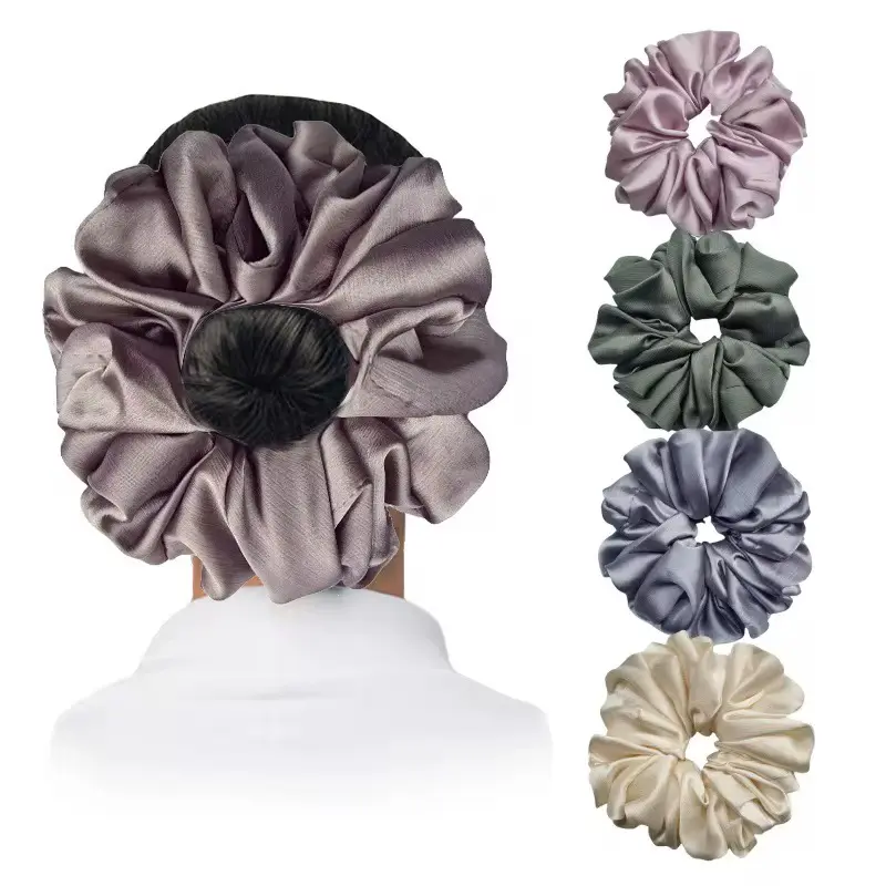 Luxurious Glossy Pleated Satin & Crepe Voluminous Hair Scrunchies Premium Large Silk Ties for Muslim Women Hijab Styling