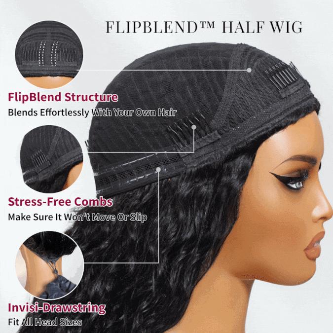 【4C Edges】UNice Glueless Flip Over 3/4 Half Kinky Curly Wig with Drawstring  No Leave Out Natural Hairline Beginners Friendly Human Hair Wigs SpringStatements