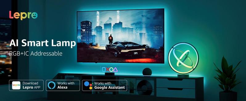 Lepro RGBIC AI Smart Table Lamp, Music Sync Smart Table Lamp Work with Alexa Google, LED Desk Lamp with 16M Colors, Color Changing Atmosphere Lamp for Bedroom Living Room Dimmable Night Light APP Control No Remote, 2.4 GHz