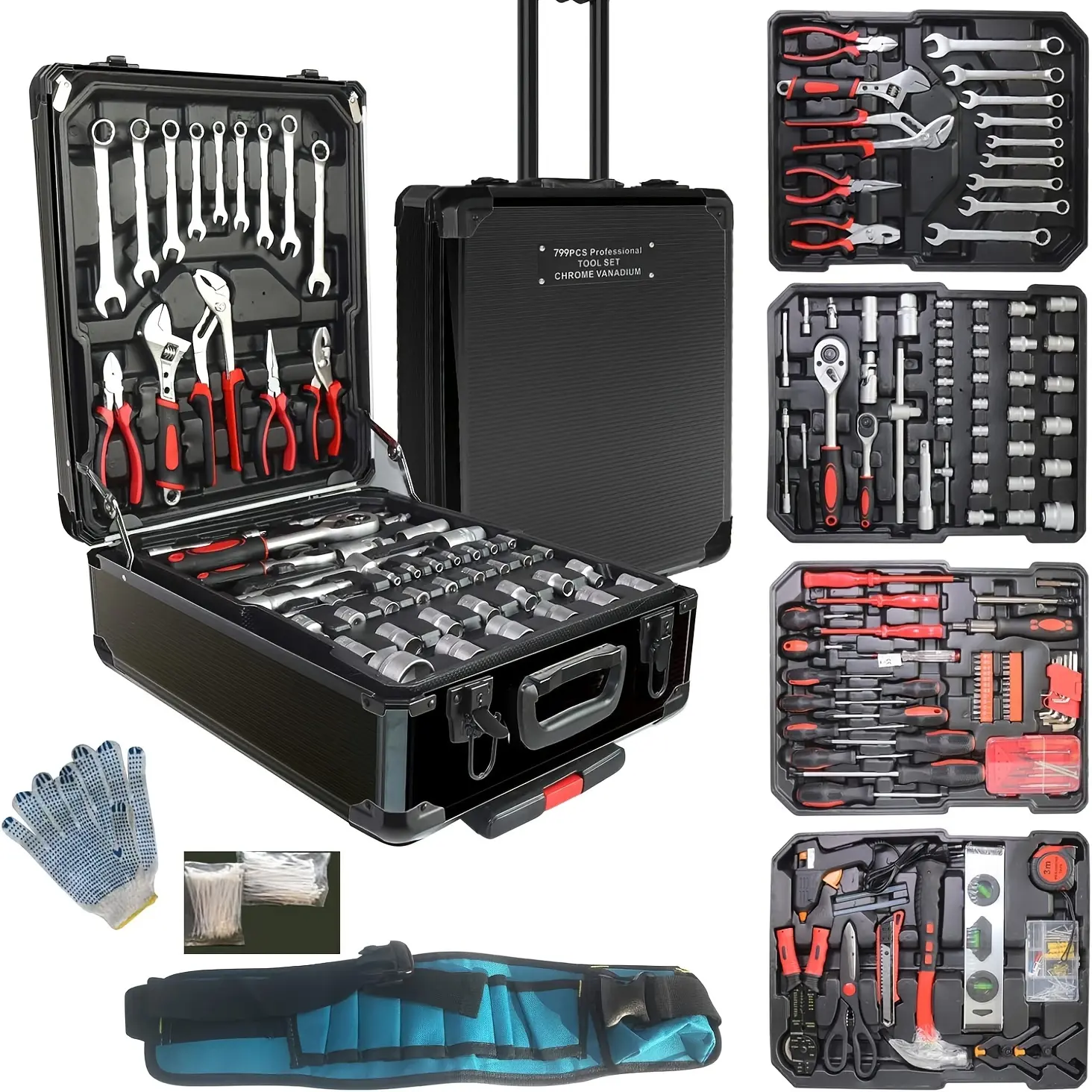799pcs Men's Tool Set with Rolling Box, Complete Household Tool Kit in ...