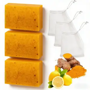 Lemon Turmeric & Kojic Acid Soap Bar, facial and body cleansing, daily skin cleansing soap bar, suitable for both men and women, moisturizing and mild kojic acid soap bar, comes with soap bag Carrot Foam Cleanser Organic Skincare Face Wash