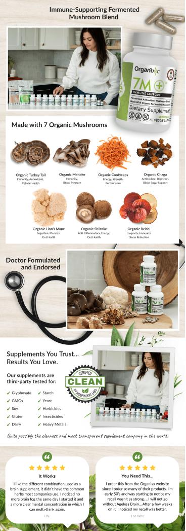 Organixx USDA Organic Mushroom Supplement, 7 Fermented Mushrooms – Lions Mane, Shiitake, Cordyceps, Turkey Tail, Reishi – for Immune & Digestion Support, 60 Vegetarian Capsules Organixx USDA Organic Mushroom Supplement, 7 Fermented Mushrooms – Lions Mane, Shiitake, Cordyceps, Turkey Tail, Reishi – for Immune & Digestion Support, 60 Vegetarian Capsules